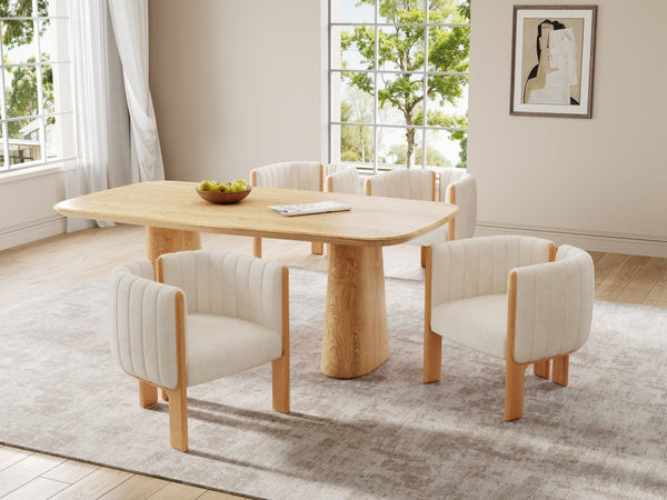 English Elm Dining Chair Set of 4 Olive Boucle Upholstered with Matte Black Rubberwood Legs N779P341494B-2
