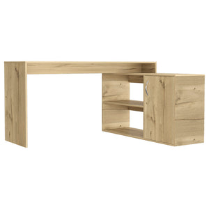 English Elm Dallas L-Shaped Home Office Desk Light Oak – Corner-Friendly 59.6"W Extended Workstation with Storage B128S00162