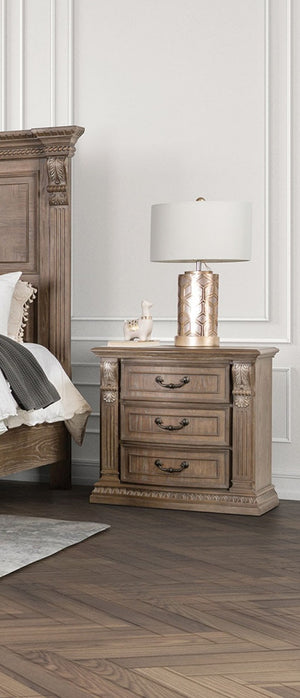 English Elm Luxurious Weathered Oak Nightstand 31"W x 18"D x 30"H Vintage Curved Moldings Rustic Bedroom Charm B2741P406855