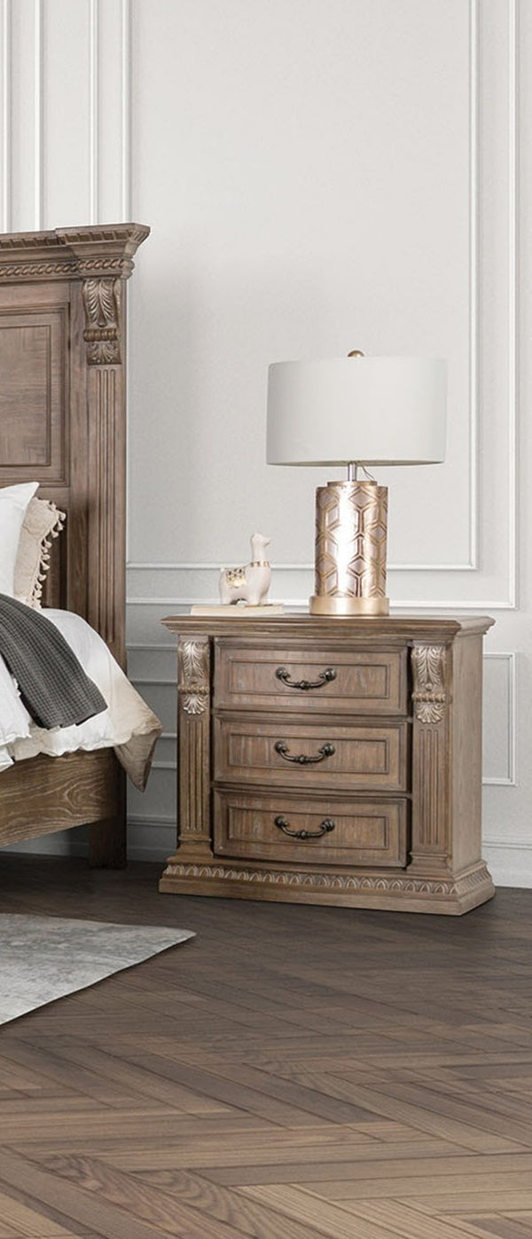 English Elm Luxurious Weathered Oak Nightstand 31"W x 18"D x 30"H Vintage Curved Moldings Rustic Bedroom Charm B2741P406855