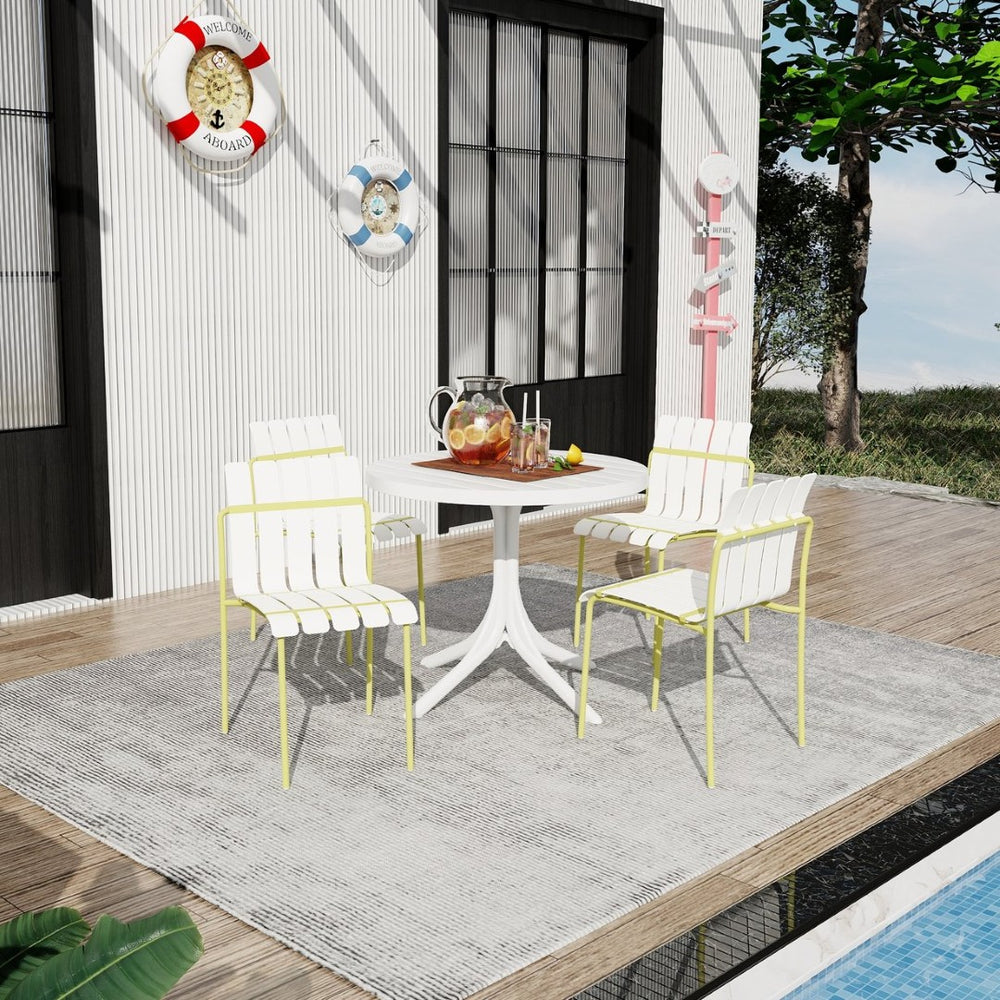 English Elm Summer Outdoor Dining Set Stackable Pp Chairs Round Table Uv Resistant Patio Cream White,Grain Yellow,White W3450S00025