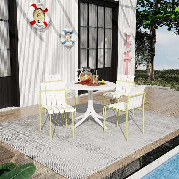English Elm Summer Outdoor Dining Set Stackable Pp Chairs Round Table Uv Resistant Patio Cream White,Grain Yellow,White W3450S00025