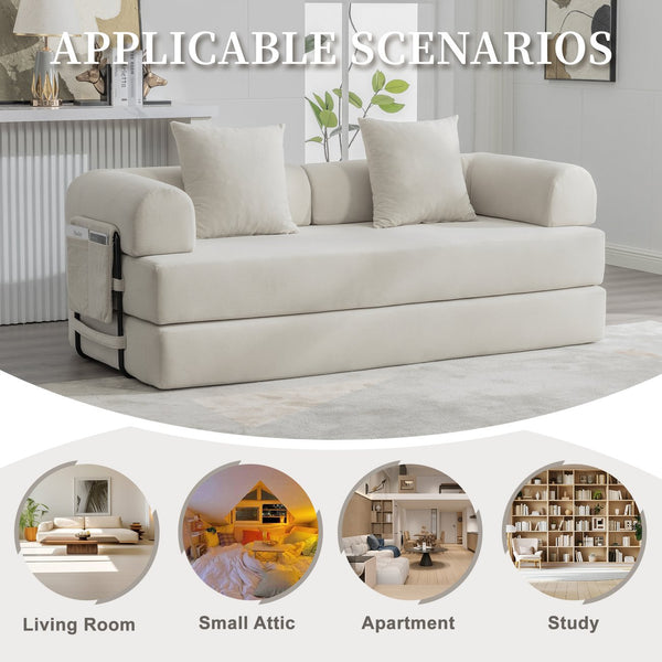 English Elm UNITED modular foldable sofa with metal frame, corduroy upholstery, side pocket & quick assembly convenience Beige W1568P374080