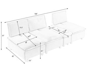 English Elm 104-inch pumpkin flannel three-seater sofa with storage cabinet, cup holders, adjustable backrest, comfy modern design Light Brown W1658S00095