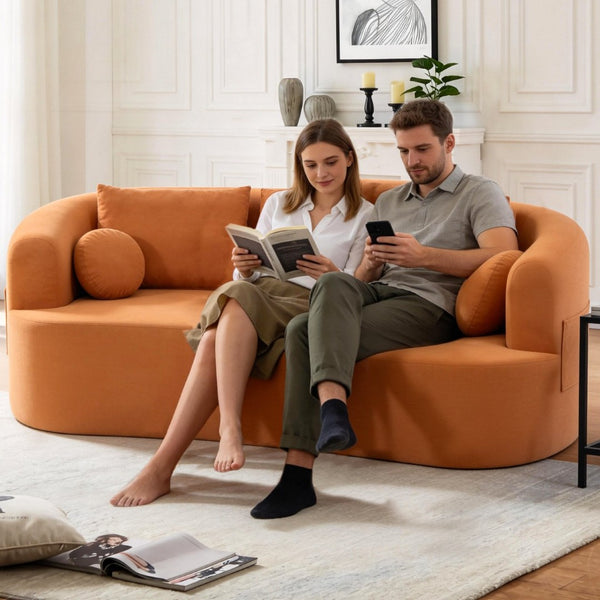 English Elm Loveseat Chenille Upholstered Sofa Compact Foam Seating for Small Apartments and Dens Orange W5385P454893