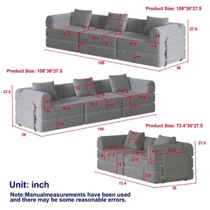 English Elm 8-seater Chenille Modular Floor Sofa Bed with Storage Pockets for Bedroom or Study W3505S00008