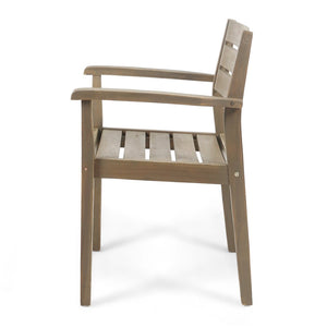 English Elm 7 Piece Solid Acacia Hardwood Expandable Outdoor Dining Set with Six Slatted Chairs Grey,Teak N762S000033AAE