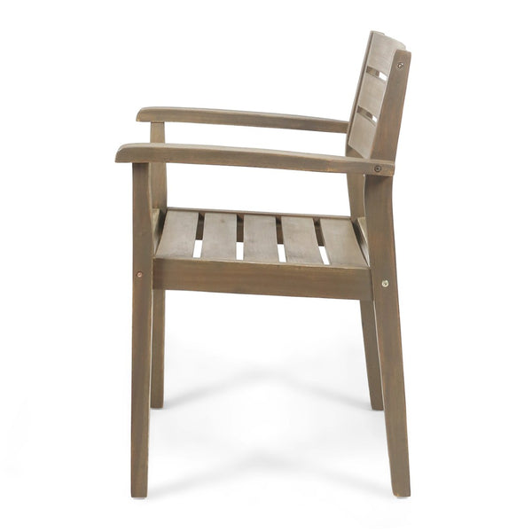 English Elm 7 Piece Solid Acacia Hardwood Expandable Outdoor Dining Set with Six Slatted Chairs Grey,Teak N762S000033AAE