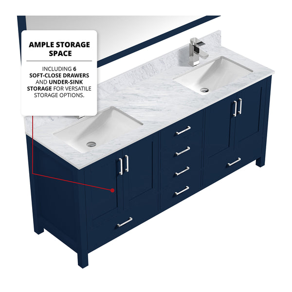 English Elm Navy Double Bath Vanity 80" W x 22" D with Carrara Marble Top, Chrome Faucet Set, 30" Mirrors, Durable Surface B2731S01060