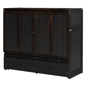 English Elm Full Size Wall Murphy Bed Cabinet with Storage Drawer and Built-in Usb Charging Espresso N708P205903P