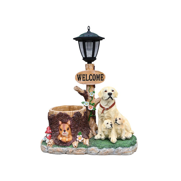 English Elm Labrador Mother and Pup Resin Garden Statue with Integrated Floral Planter Basin W5398P464250
