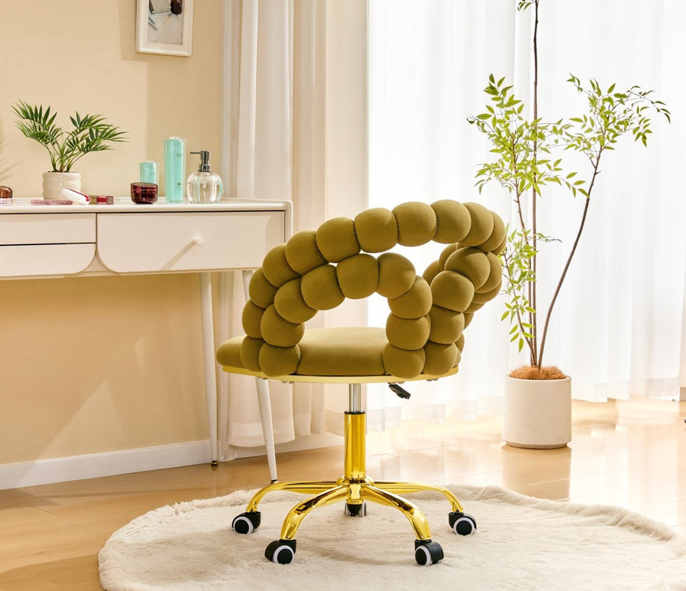 English Elm Modern Velvet Bubble Back Swivel Chair Glam Upholstered Seat for Vanity or Desk Gold,Yellow W3875P442946