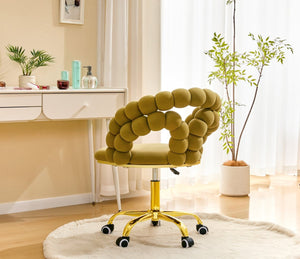 English Elm Modern Velvet Bubble Back Swivel Chair Glam Upholstered Seat for Vanity or Desk Gold,Yellow W3875P442946