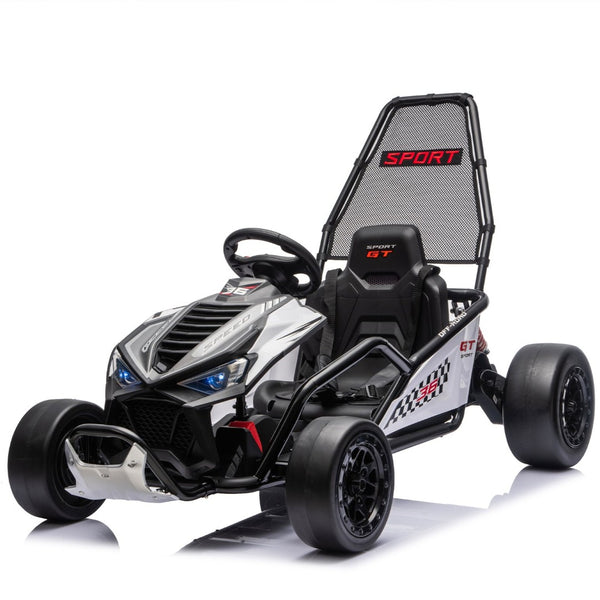 English Elm 24v Dual Motor Kids Go Kart with Drift Mode Roll Cage and Rear Suspension Ages 6 to 12 W1578P454061
