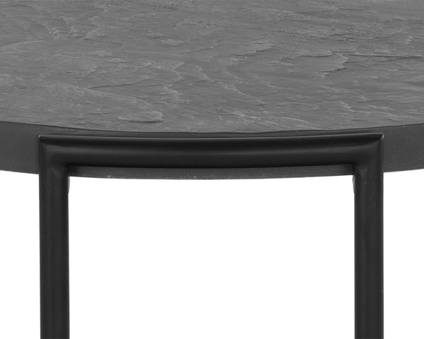 Sunpan Zuma Side Table - Handcrafted Concrete End Table with Slate Effect Top & Black Glass Shelf, Gold Accents