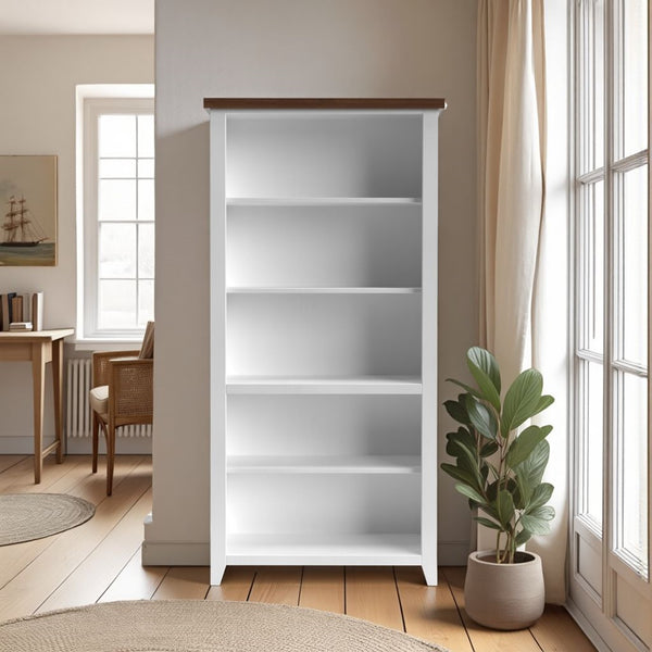 English Elm 72 72-inch 5-Shelf Bookcase Jasmine Whitewash & Barnwood Two-Tone Rustic Farmhouse, Fully Assembled B108P160168