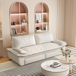 English Elm 73.2" Queen Sleeper Sofa Convertible Corduroy Loveseat for Guest Room or Living Space Beige+White W1885S00328