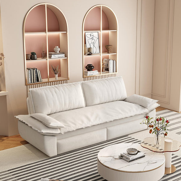 English Elm 73.2" Queen Sleeper Sofa Convertible Corduroy Loveseat for Guest Room or Living Space Beige+White W1885S00328
