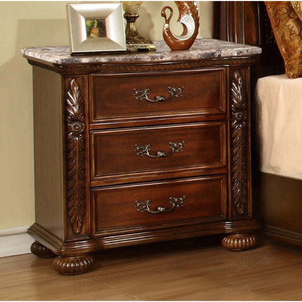 English Elm Formal Cherry Solid Wood Nightstand with Faux Marble Top, 3 Velvet-Lined Drawers, Metal Handles, Fully Assembled B011P353747