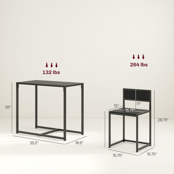 English Elm Homcom Industrial 3 Piece Dining Set Steel Legs Mdf Top Compact Kitchen Seating Black W2225P229082