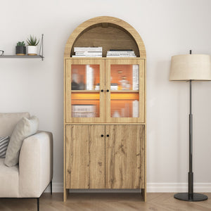 English Elm Natural Wood Grain Mdf Dome Cabinet with Led Lighting for Snack and Beverage Storage W3226P279091