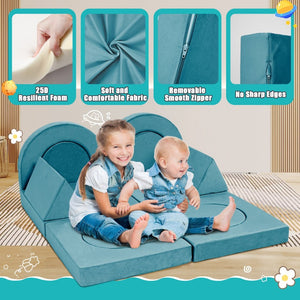 English Elm 14pcs Modular Foam Play Couch Set Convertible Toddler Fort Builder for Playrooms Cyan T5880P493432
