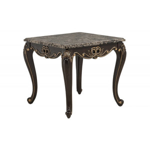 English Elm Traditional Faux Marble Sofa Side Table with Gold Inlay Carved Cabriole Legs Espresso B011P457606