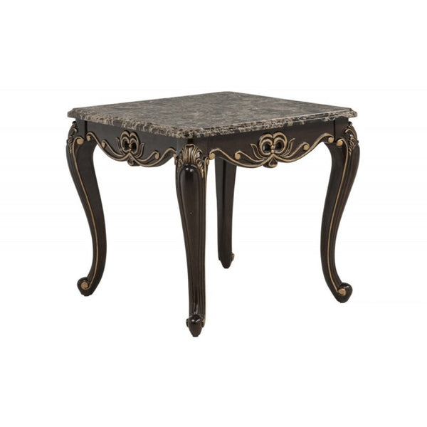 English Elm Traditional Faux Marble Sofa Side Table with Gold Inlay Carved Cabriole Legs Espresso B011P457606