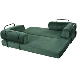 English Elm U_style Modular Corduroy Sectional Sofa Converts to Guest Bed for Apartment Living Green WY000463AAC