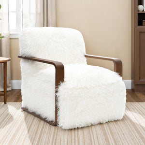 English Elm Contemporary Sculpted Barrel-Back Arm Chair with Smooth Casters, Neutral Textured Upholstery, Stylish Accent Seating White 29 L x 36 W x 33 H B2741P401377