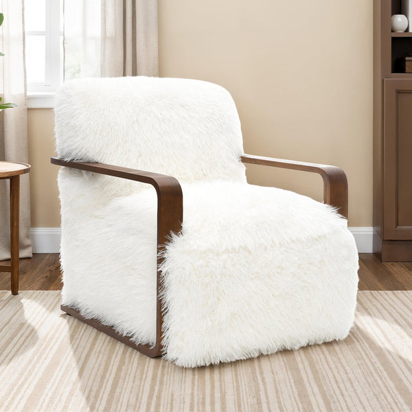 English Elm Contemporary Sculpted Barrel-Back Arm Chair with Smooth Casters, Neutral Textured Upholstery, Stylish Accent Seating White 29 L x 36 W x 33 H B2741P401377