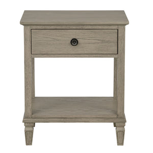 English Elm Victoria Aged Oak Nightstand with Solid Wood Legs, Wire-Brushed Veneer, Drawer & Open Shelf Grey 27 L x 22.75 W x 27.63 H B035P341169