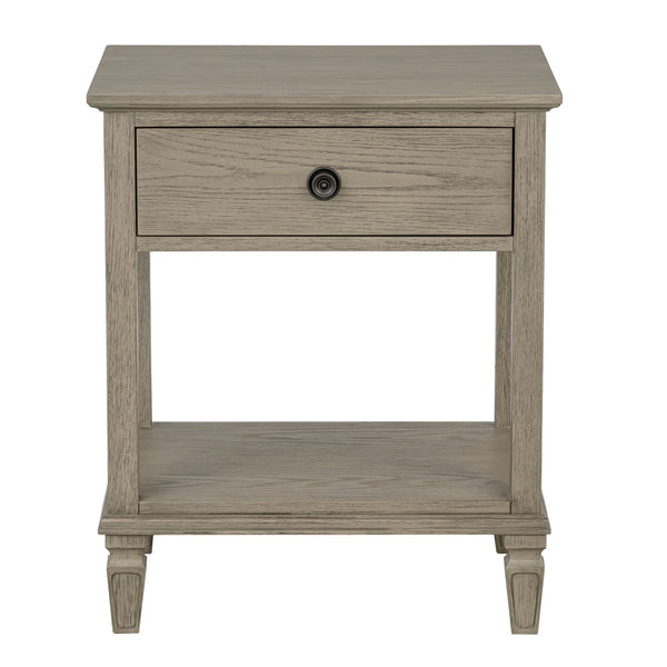 English Elm Victoria Aged Oak Nightstand with Solid Wood Legs, Wire-Brushed Veneer, Drawer & Open Shelf Grey 27 L x 22.75 W x 27.63 H B035P341169
