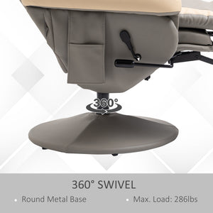 English Elm HOMCOM Grey PU Leather Recliner Armchair with 135° Recline, 360° Swivel, Cup Holder & Storage Pocket, Adjustable Headrest and Footrest W2225P173864