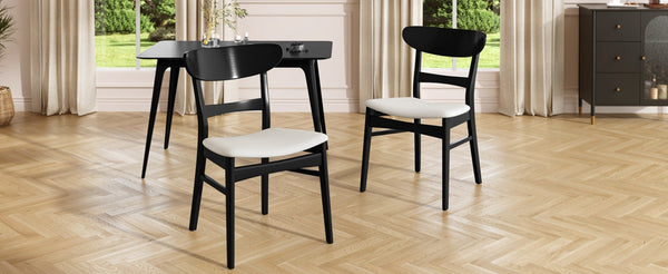 English Elm [video] Rubberwood Dining Chairs Set of 2 Upholstered Mid-century Seats for Modern Homes Light Beige 58915.00LBEBLK