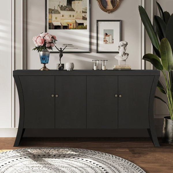 English Elm Refined Four Door Credenza with Arc Wood Legs Bronze Hardware Industrial Storage W1445P256466