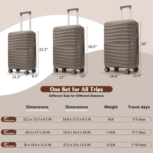 English Elm Premium Polypropylene Hard Shell Luggage Set Three Piece with Tsa Locks Spinner Wheels Light Brown N726P460073A