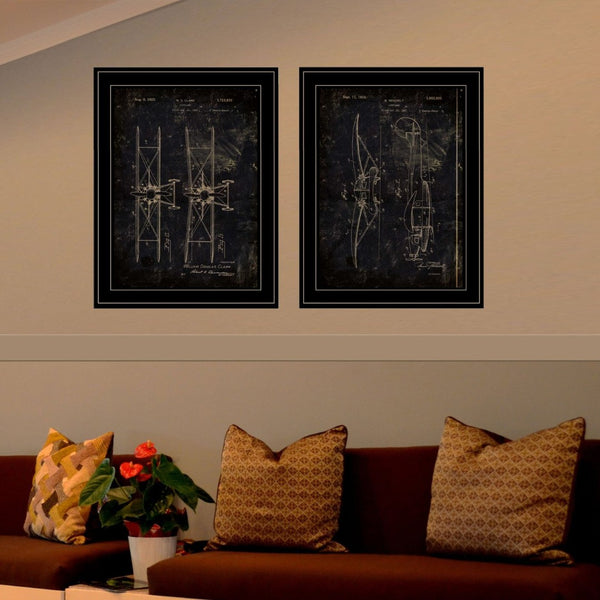 English Elm "airplane Patent Art Two Piece Framed Set Aviation Prints for Home Office Gallery Wall B06787164