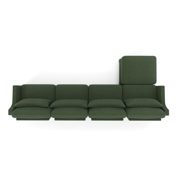 English Elm Four-Seater Sofa With Movable Ottoman - Elegant Green Chenille, Ergonomic Design & Easy Assembly W714S01221
