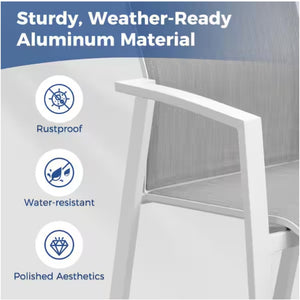 English Elm Set of 4 Stackable Outdoor Aluminum Dining Chairs with Mesh Seats for Patio Decks White B082P455181