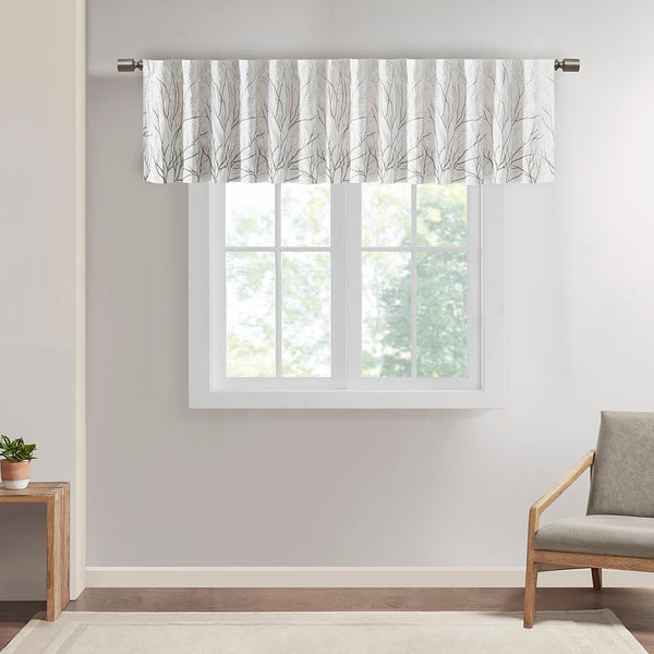 JLA Home Madison Park - Faux Silk Embroidered Window Valance with Tree Branch Motif, Lined Drapery, Rod Pocket, Privacy Enhancing MP41-4569