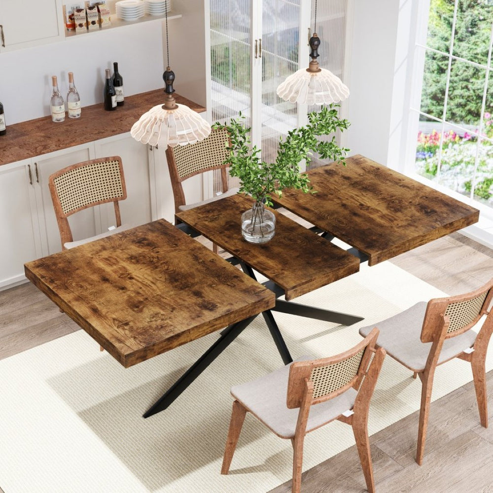 English Elm 55.11"-70.86"retro Extendable Dining Table with Storage Mdf Industrial Iron Base Brown W757P437307