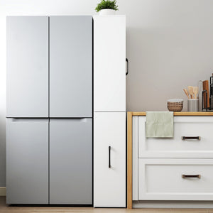 English Elm 70.87" Modern Display Storage Cabinet with 4-Tier Pull-Out Shelves, Dual Glass Doors for Home White W331P295245