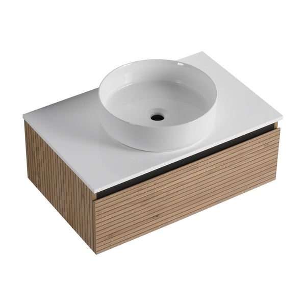 English Elm 30'' Floating Bathroom Vanity with Ceramic Vessel Sink and Soft Close Drawer W999S00359
