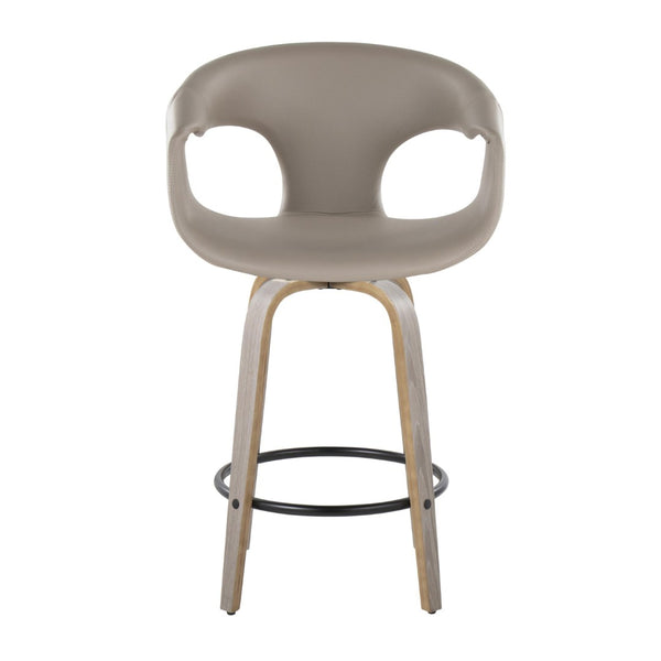 English Elm Fixed-height Swivel Counter Stools with Faux Leather Seats and Chrome Footrest Set of 2 B202S01808