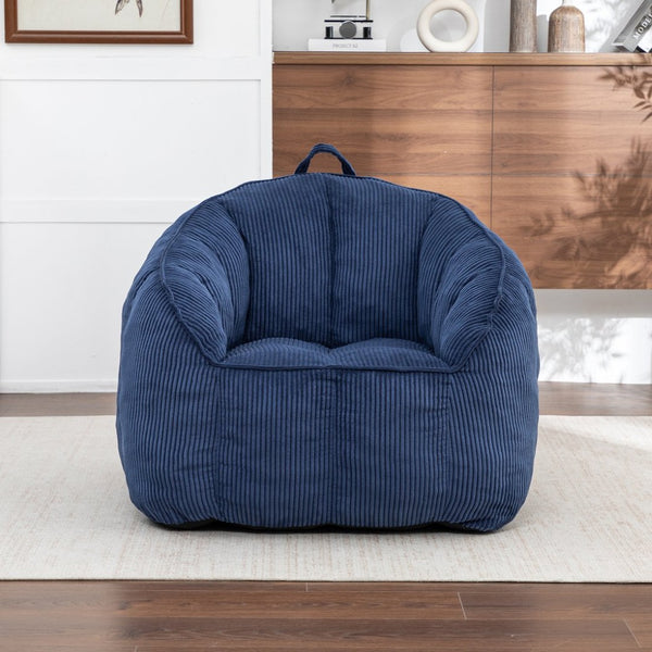 English Elm Giant Corduroy Bean Bag with Armrests Shredded Foam Lounge Chair for Living Room Dark Blue W2200P442629