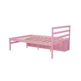 English Elm Full Size Wood Platform Bed With Removable Storage Shelves, Built-In Two Storage Drawers For Added Convenience, Pink