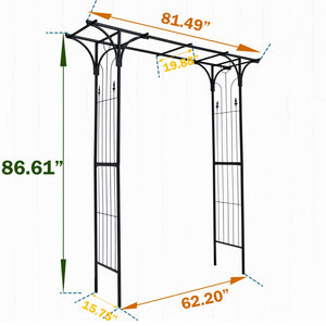 English Elm Metal Garden Arch Trellis For Climbing Plants - Elegant Black Arbor For Weddings & Events Decor W656P210529