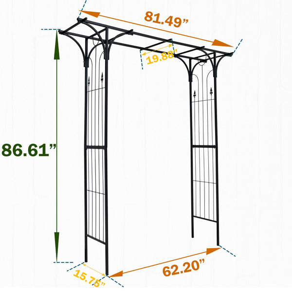 English Elm Metal Garden Arch Trellis For Climbing Plants - Elegant Black Arbor For Weddings & Events Decor W656P210529