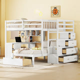 Hearth and Haven Charles Full over Twin Bunk Bed with Desk, Shelves and 4-Drawer Staircase, White LT001605AAK